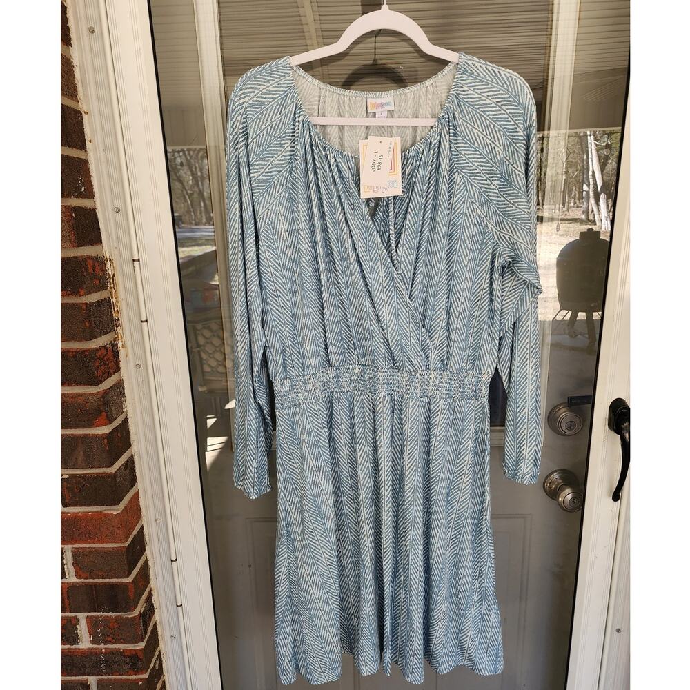 Lularoe Womens Large NWT Jody Blue & White Print Dress Peasant Bohemian